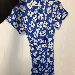 Small blue/white floral midi dress. Wrap style.